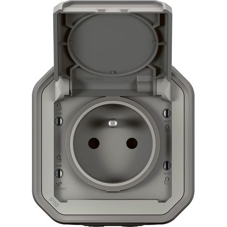 - Wasserdichte IP55-Steckdose mit Erdungsanschluss - 2P+E 16A-Steckdose komplett mit Abdeckung - Für Aufputzmontage - Grau (1/5)