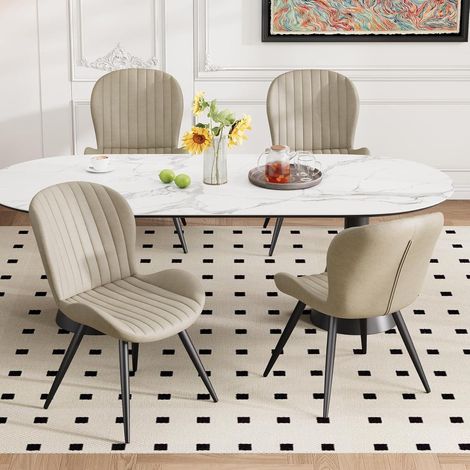Esszimmerstühle 4er Set, ergonomische Polsterstühle, wasserdicht, Metallbeine, Beige (1/5)