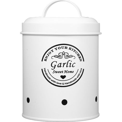 Potato Storage Bin - Iron Vegetable Keeper Jar - For Garlic Onion Eggs Fruits - 17x11x11 Cm - White (1/5)