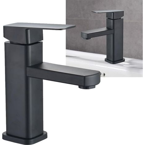 Mitigeur pour vasque, inox 304, noir, eau froide, pour lavabo (1/5)