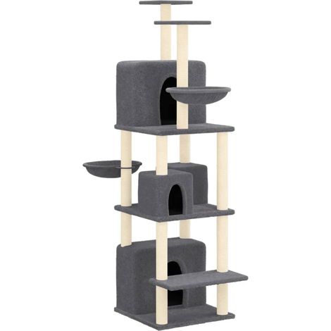 Torre para muebles de árbol para gatos, juguete para trepar, rascador, plataforma para trepar con postes rascadores de sisal oscuro, 180 cm, gris 020022689 (1/5)