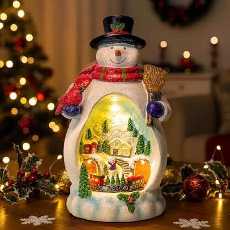 Village de Noël musical lumineux de 16 cm avec train rotatif – Décoration de scène de neige alimentée par piles ou USB pour décoration de table (1/5)