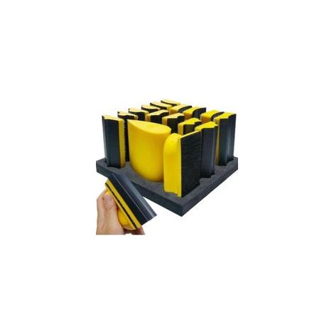 Lot de 16 blocs de ponçage à la main – Crochet et boucle, matériau en mousse souple et durable, assortiment de patins de ponçage avec plaque de support, durable, facile à installer (1/5)
