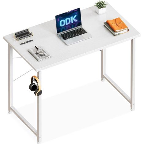 Schreibtisch kleiner Computertisch Kopfhörerhalter Holz Weiß 80×40cm (1/5)