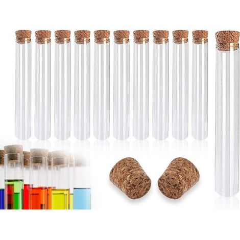 10 pcs tubes à essai tube à essai petit avec liège, tubes à essai en plastique transparent, tubes à essai pour fleurs sels de bain bonbons, table de laboratoire, tubes à fleurs, 18 x 105 mm (15 ml) (1/5)