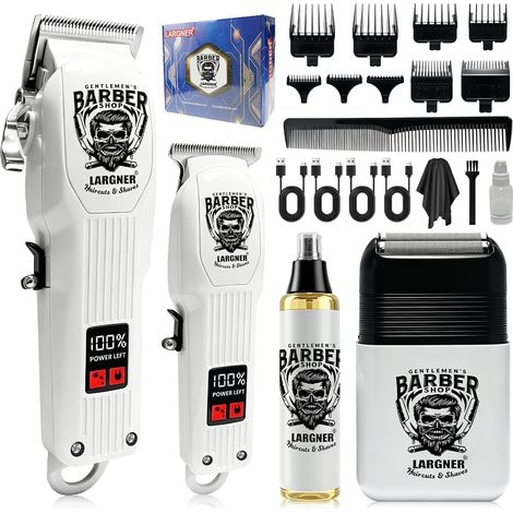 Tondeuse à cheveux pour homme, ensemble de tondeuse à cheveux sans fil, tondeuse à barbe rechargeable, rasoir électrique, écran LCD, 8 peignes de guidage, kit complet de barbier (1/5)