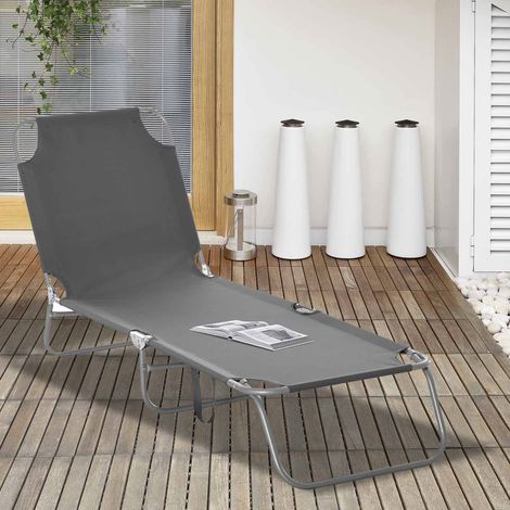 Lettino Prendisole Pieghevole con Schienale Reclinabile su 5 Livelli, Sdraio da Giardino con Seduta Traspirante in Tessuto Oxford, per Spiaggia Piscina Giardino, 187x55x24cm, Grigio