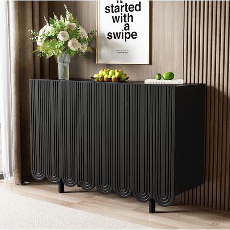 Credenza in MDF nera 120 x 37,5 x 80,8 cm, 4 ante con incisioni a goccia e cerniere ammortizzate (1/5)