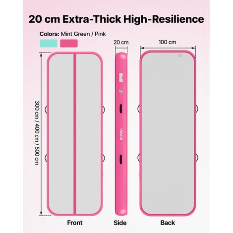 Tapis de Gymnastique Gonflable 300x100x20 cm avec Gonfleur Gym Rose, pour Cheerleading Yoga Acrobatie Entraînement Maison, Épaisseu… (1/5)