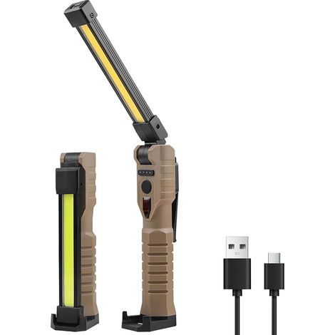 LED lampe de travail,180 ° lampe de travail pliable avec aimant & crochet & pince,3 côté 7 mode de lumière,pour atelier réparation d'auto camping (Brown-1 Pack) (1/5)