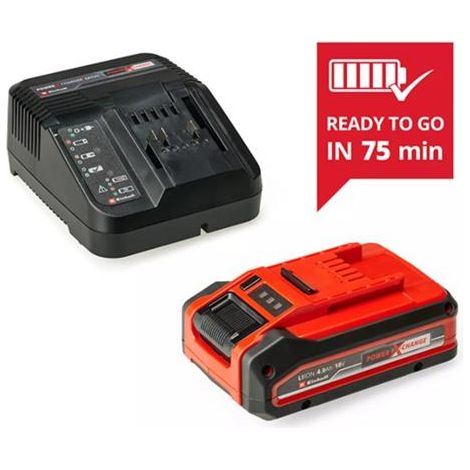 Original Einhell 4 Ah Plus Power X-Change Kit de Principiantes (1 batería de 18 V 4 Ah Plus, 1 Cargador de 3 A, 75 min de Tiempo de Carga, Apto para Todos los Equipos Power X-Change)