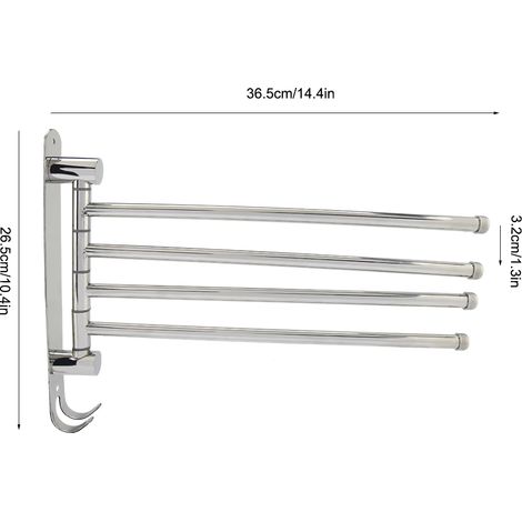 Handtuchhalter mit Kugelgelenk und 4 drehbaren Armen – Doppelhaken-Badezimmerhalterung – Edelstahl 304, korrosionsbeständig – Maße: 26,5 x 36,5 x 3,2 cm (Silber) – Geräuschdämpfendes Design und rutsch (1/5)