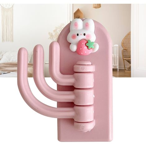 Patère murale autocollante innovante en forme d'animal mignon pour enfants, idéale pour les dortoirs : lapin fraise rose (1/5)