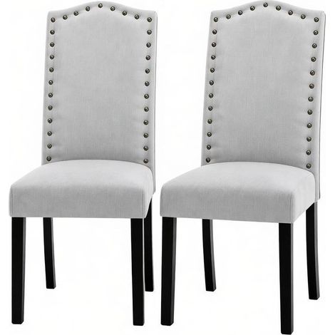 Set di 2 sedie da pranzo moderne in lino grigio chiaro, schienale alto (1/5)