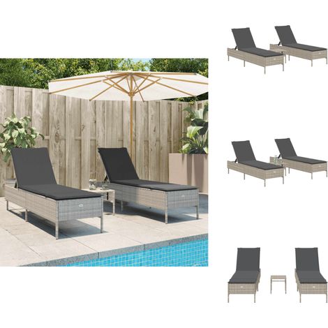 3-tlg. Sonnenliegen-Set mit Auflage Hellgrau Poly Rattan - Sonnenliegen - Gartenmöbel - Outdoormöbel - Relax Set - Pool Accessoire (1/5)