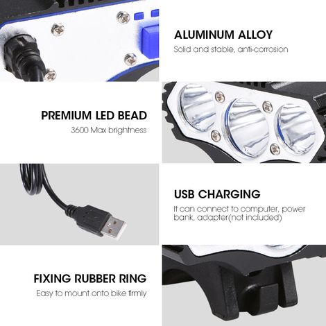 Phare avant de vélo LED USB 3600LM pour le cyclisme nocturne en extérieur (1/5)
