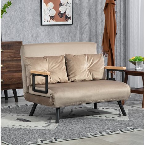 Canapé convertible 2 places 102x73x81 cm en tissu brun, gain de place pour petit salon FloraGrace (1/5)