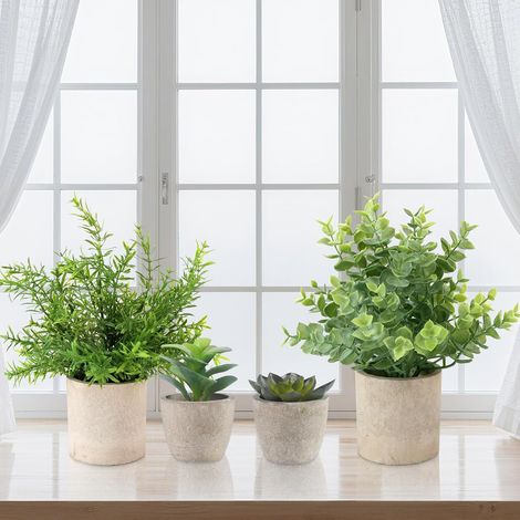 4 Pcs Plantes Artificielles, Mini Plantes Artificielles Eucalyptus Romarin Succulentes avec Pot Bureau Salle De Bains Table Décor Maison Balcon Bureau Décor (1/5)