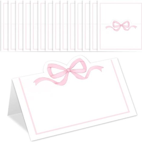 50 rosa blaue Tischkarten mit Schleifen niedliche zeltförmige Namenskärtchen 5 x 9 cm leere Tischkarten für Taufen Empfänge Abendessen und rosa (1/2)