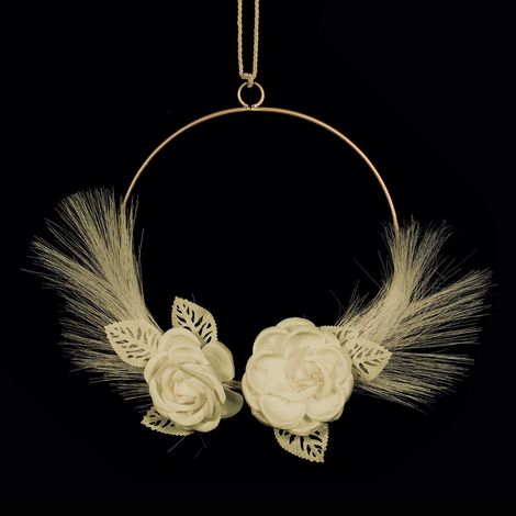 ETM Decoro Cerchio 2 Fiori D 20 / 25 Cm Crema