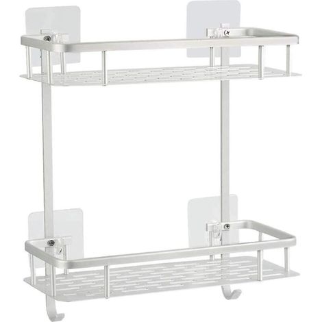 Rostfreies Duschregal aus Aluminium mit 2 Ablagen für Shampoo und Seife, kein Bohren erforderlich (1/5)