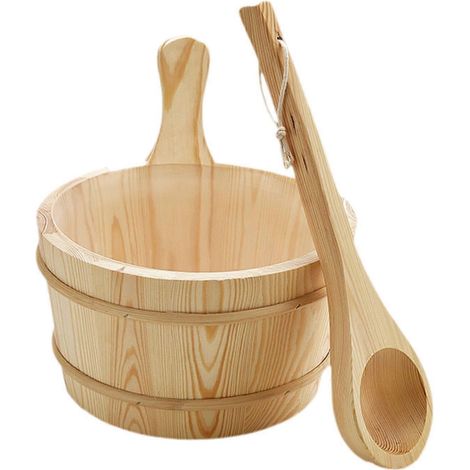 Tonneau de sauna en bois de 4 litres et louche avec poignée, accessoires de bain pour sauna, hôtel et spa (1/4)