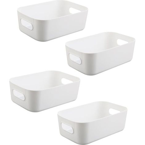 Boîtes de rangement blanches, lot de 4 pièces - bacs de rangement en plastique et paniers de rangement, boîtes empilables pour cuisine, placard et salle de bain (20×14×7 cm)