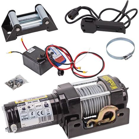 Dema – Treuil électrique 12V 1,6T pour quad – Charge maximale 1588kg – Câble acier 10m – Moteur à aimant permanent – Frein automatique
