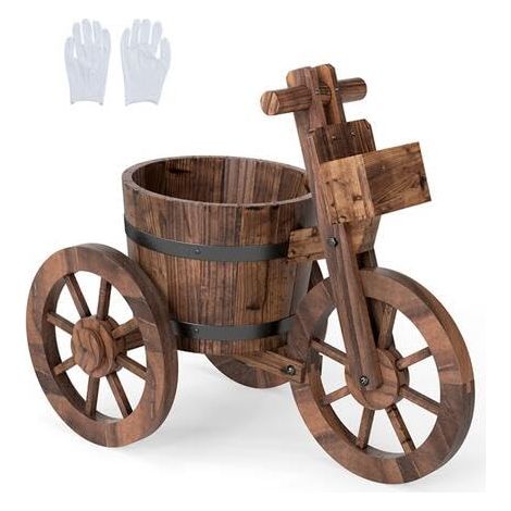 jardinière en bois chariot de jardin lit surélevé pot de fleurs roues boîte de culture support tonneau rustique tricycle intérieur extérieur balcon