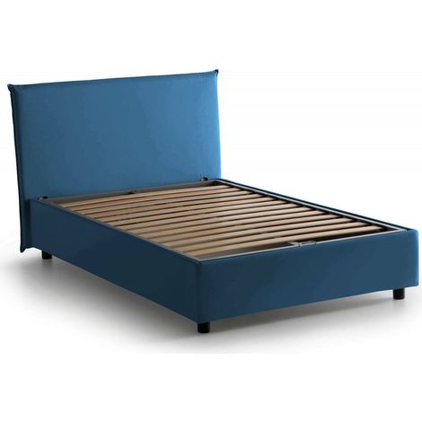 Talamo Italia - Letto piazza e mezza Anissa, Letto contenitore con rivestimento in tessuto, 100% Made in Italy, Apertura frontale, adatto per materasso Cm 120x200, Blu