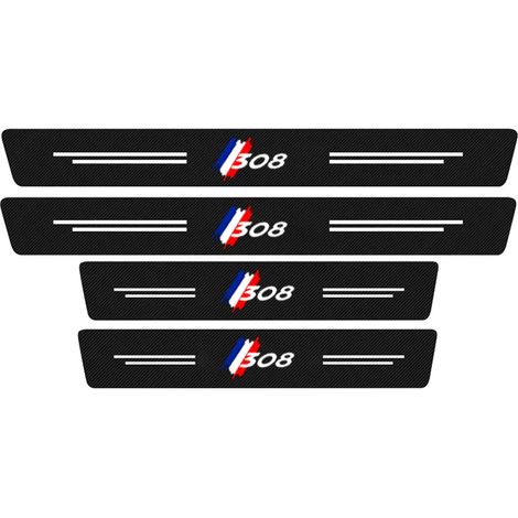 (4 pièces pour 308) 4 autocollants de protection de seuil de porte pour Peugeot 206, 207, 307, 308, 3008, 4008 et 5008. Accessoires décoratifs en cuir et fibre de carbone. (1/4)