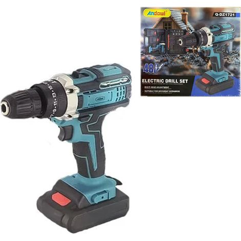 TRADE SHOP - Set Trapano Avvitatore Elettrico A Batteria 48v Con Valigetta Porta Attrezzi Q-dz1721 -
