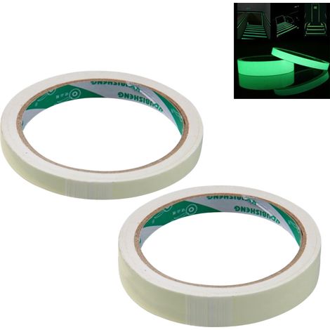 Ruban Autoluminescent - 20 mm x 5 m et 10 mm x 5 m - Adhésif Rétractable, Imperméable, Sans Résidu - Pour Escaliers, Scène, Vélo, Garage, Chambre - Fluorescent (1/5)