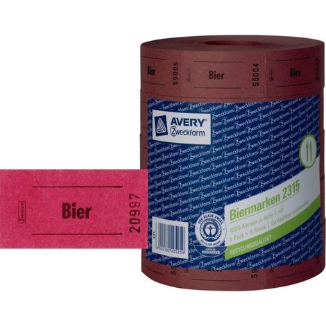 5x Rolle Bier-Marke 57x30mm Rot 2000 Abrisse (1/3)