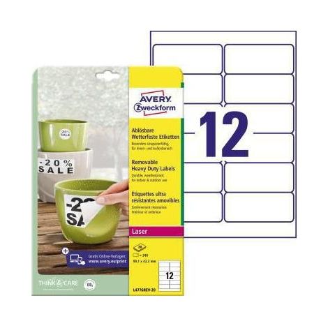 AVERY ZWECKFORM Folienetikett Avery Zweckform 99,1 x 42,3 mm (B x H) weiß 240 Etik./Pack. (1/4)