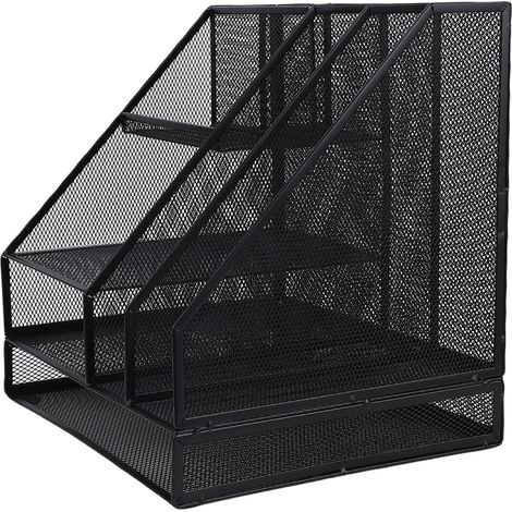 Organisateur bureau maille noir renforcé 2 colonnes 4 niveaux polyvalent avec porte-stylos (1/5)