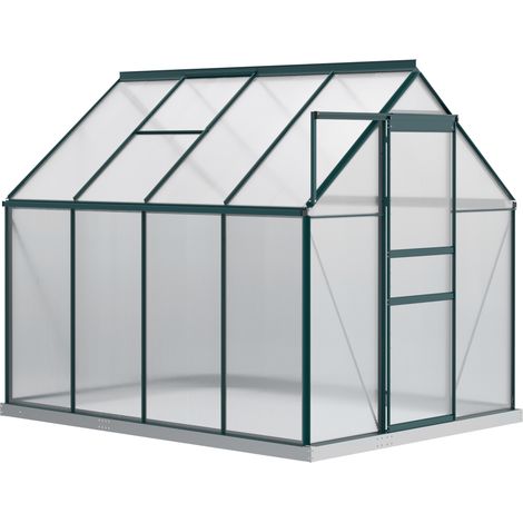 Serre de jardin en polycarbonate, métal et aluminium, anti-UV et coupe-vent, 190 x 253 x 199 cm, verte (1/5)