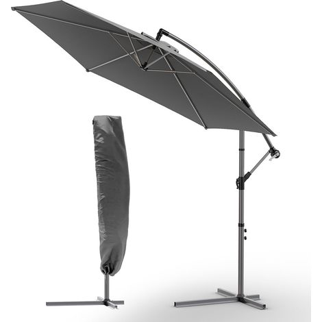 VOUNOT 3m Cantilever Garden Parasol, Banana Patio Umbrella with Crank Handle and Tilt, Grey (1/5)