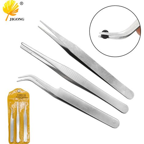 Pinces coupantes (lot de 3) - Pinces à épiler avec embouts coudés, pointus, dentés et ronds - Idéales pour la manipulation de pièces de précision lors de la réparation de téléphones portables et de mo
