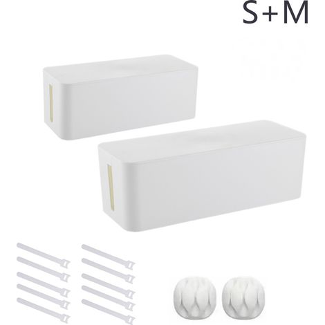 Boîte de gestion des câbles, lot de 2, support de câbles, résistant aux enfants et aux animaux, blanc (1/5)