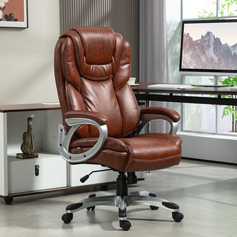 Fauteuil de bureau marron pivotant 360° sur roulettes, dossier inclinable avec fonction bascule, dimensions 66x75.5x115.5-124.5 cm (1/5)