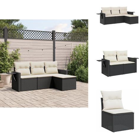 Salon de jardin 4 pcs avec coussins noir résine tressée - Salon De Jardin - Meuble De Jardin - Canapé Extérieur - Ensemble Salon - Résine Tressée (1/5)