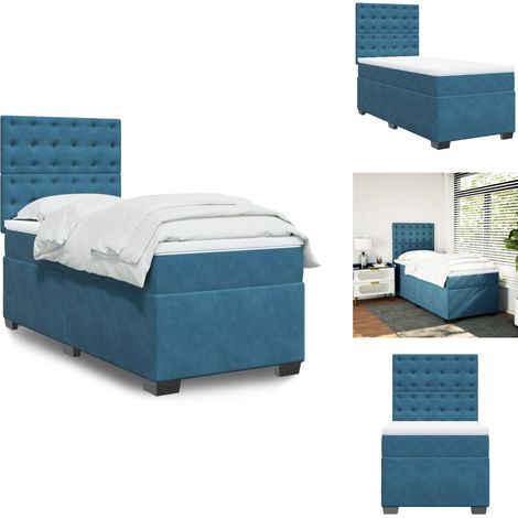 Boxspringbett mit Matratze Blau 100x200 cm Samt - Boxspringbett - Samtbett - Doppelbett - Blau - Liegefläche 100x200 Cm (1/5)