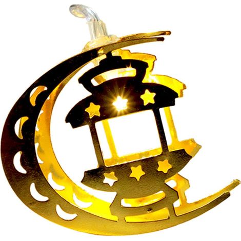 Lanterne LED - Guirlande Décorative Ramadan Eid - 10 Lanternes en Fer Doré - Câble Transparent - Alimentation sur Piles - Pour Intérieur (1/5)