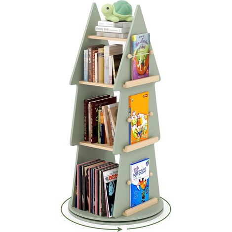 COSTWAY Libreria Girevole per Bambini, Scaffale Moderna in Legno a Forma di Albero con 4 Ripiani, Libreria Salvaspazio per Camera da Letto, Studio e Soggiorno, 48 x 102 cm (1/5)