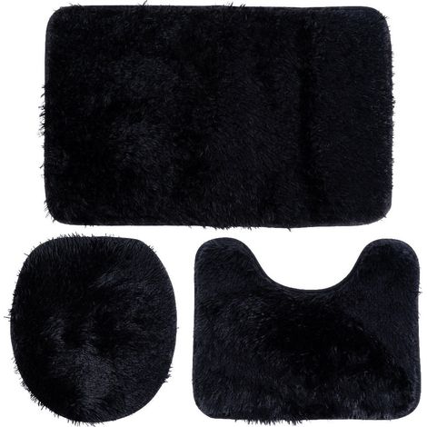 Set of 3 black bathroom mats