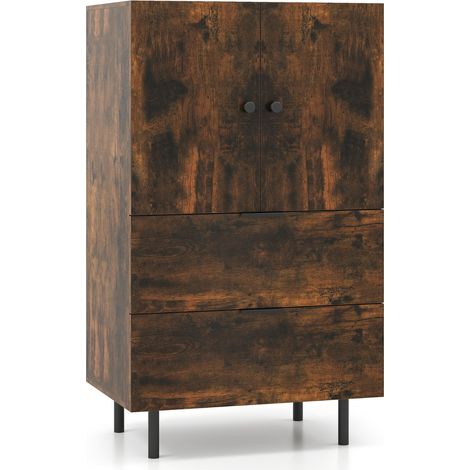 Credenza buffet con cassetti e mobile contenitore, Stazione bar da pavimento con gambe in metallo Marrone (1/5)