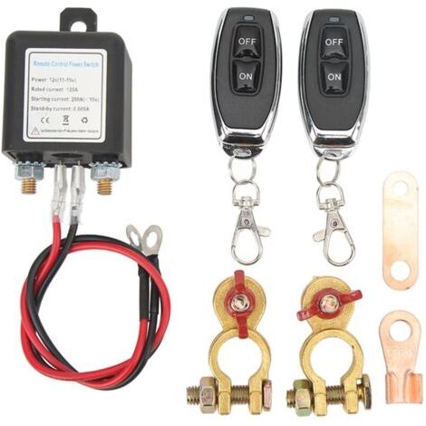 BUNTHAUS Fern-Batterietrennschalter, DC 12 V Auto-Trennschalter, Diebstahlschutz, Haupt-Notausschalter mit ferngesteuertem Kupferanschluss für Auto (12 V 120 A)