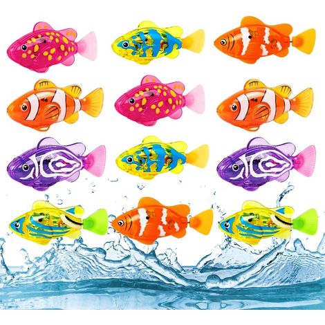 Lot de 12 poissons robots électroniques avec lumière Robot électronique pour animal domestique - Jouet flottant interactif pour chat - Baignoire électrique (1/5)