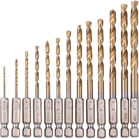 13 brocas hexagonales HSS revestidas de titanio de 1,5 mm a 6,5 mm de cambio rápido para carpintería y plástico (1/5)